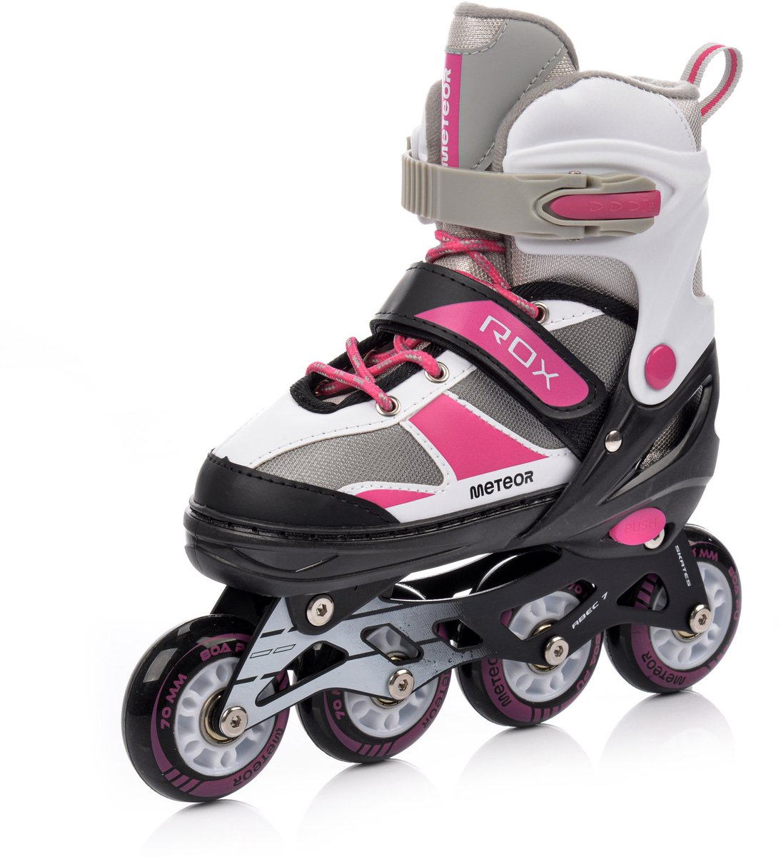 Meteor Rollen L 38-41 Rox – verstelbare ABEC-7 carbon lagers aluminium schaats en PU-wielen Zwart