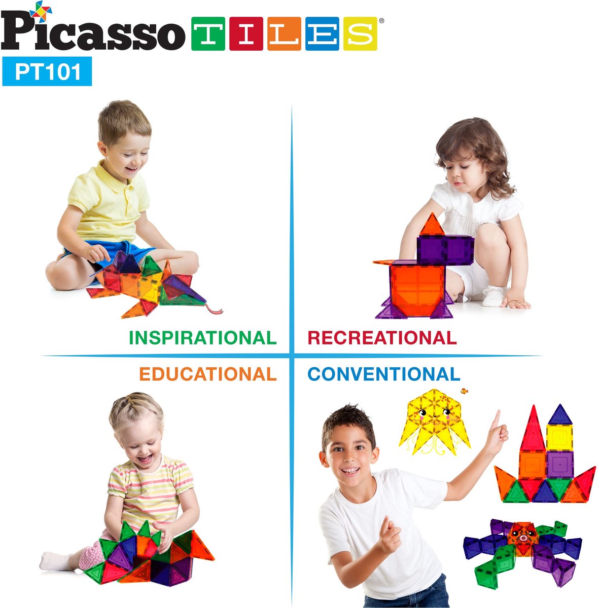 Tactic Picasso Tiles - Constructiespeelgoed - Magnetic Tiles - Magnetische Tegels - Play Set - STEM Speelgoed - Creatief Bouwspeelgoed - 101-Delig - Vanaf 3 Jaar — afbeelding 17