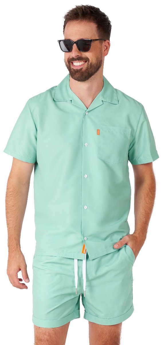 OppoSuits Magic Mint - Heren Zomer Set - Bevat Shirt En Shorts - Festival Outfit - Mintgroen - Maat: L