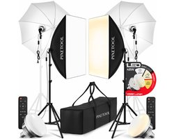 Pixetool Softbox fotostudio set 50 x 70cm inclusief 2 flitsparaplu’s - 2 Softbox studiolampen LED lampen 4800 Lumen 3000-6000K - 2m verstelbaar statief x2 Pixetool Softbox fotostudio set 50 x 70cm inclusief 2 flitsparaplu’s - 2 Softbox studiolampen LED lampen 4800 Lumen 3000-6000K - 2m verstelbaar statief x2