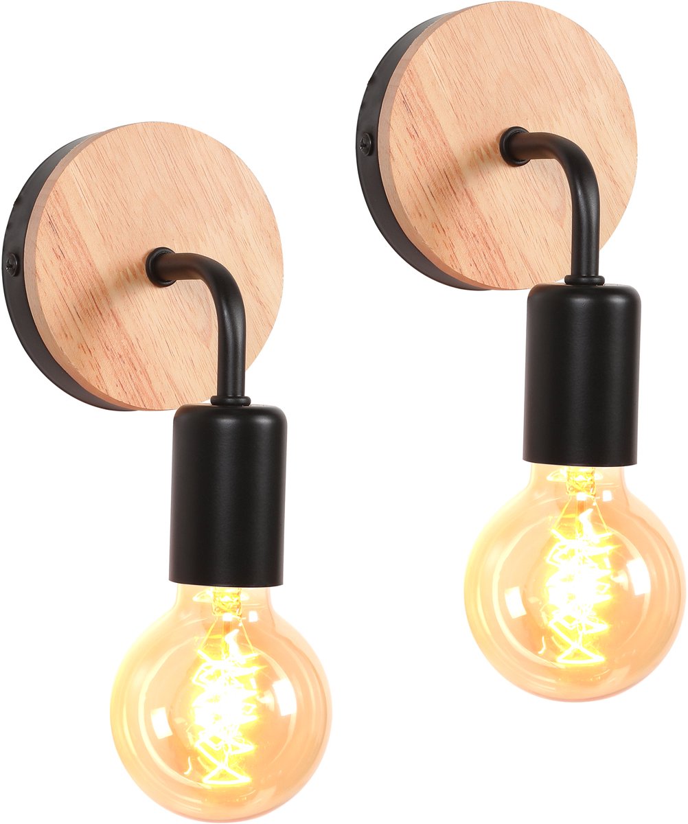 2 Stuks Wandlamp Binnen Retro Industriële Binnenwandverlichting voor Slaapkamer Woonkamer Gang Zwart