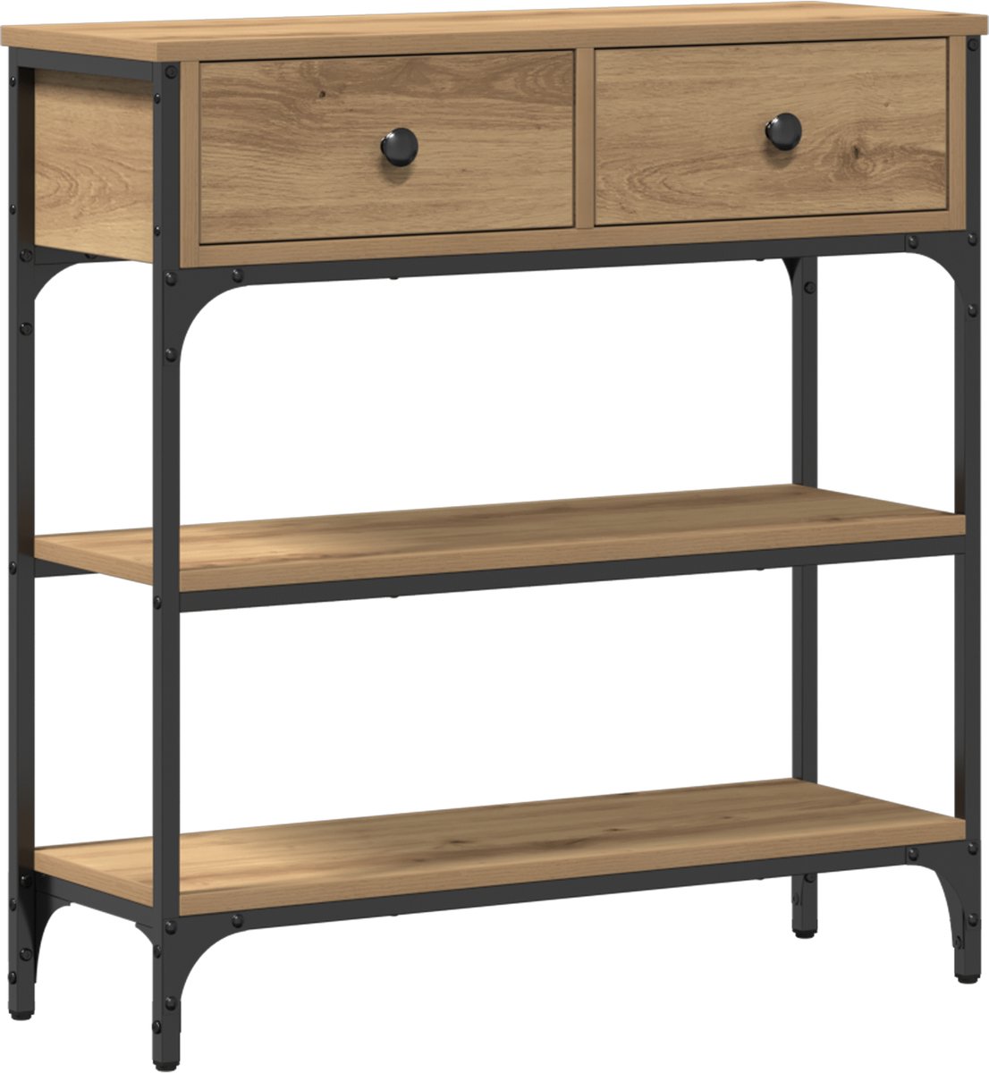 vidaXL Wandtafel - met - lade - Artisan - Eiken - 72,5 - x - 25 - x - 75 - cm - Bewerkt - hout