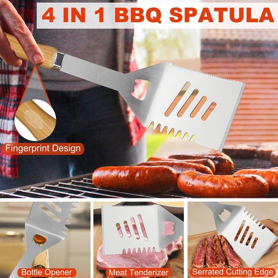 Famanu 30Pcs Hoge Kwaliteit Roestvrij Staal Barbecuegerei-Sets - Professionele Duurzame Grillset - Complete Grill Set - Outdoor Camping Grillbestek-Set voor Mannen en Vrouwen — afbeelding 3