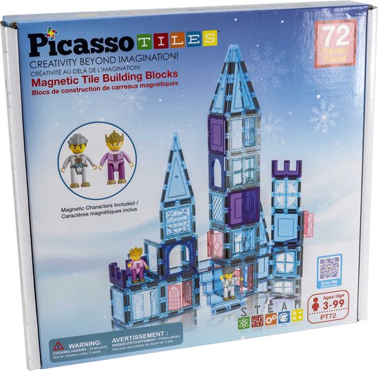 Tactic Picasso Tiles - Constructiespeelgoed - Magnetic Tiles - Magnetische Tegels - Winter Thema met 2 figuurtjes: 72-delig