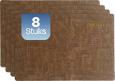 Set de table Phreeze motif lin - 8 pièces - Lavable - 30 x 45 cm - Dessous de verre de Luxe pour Assiettes - Marron