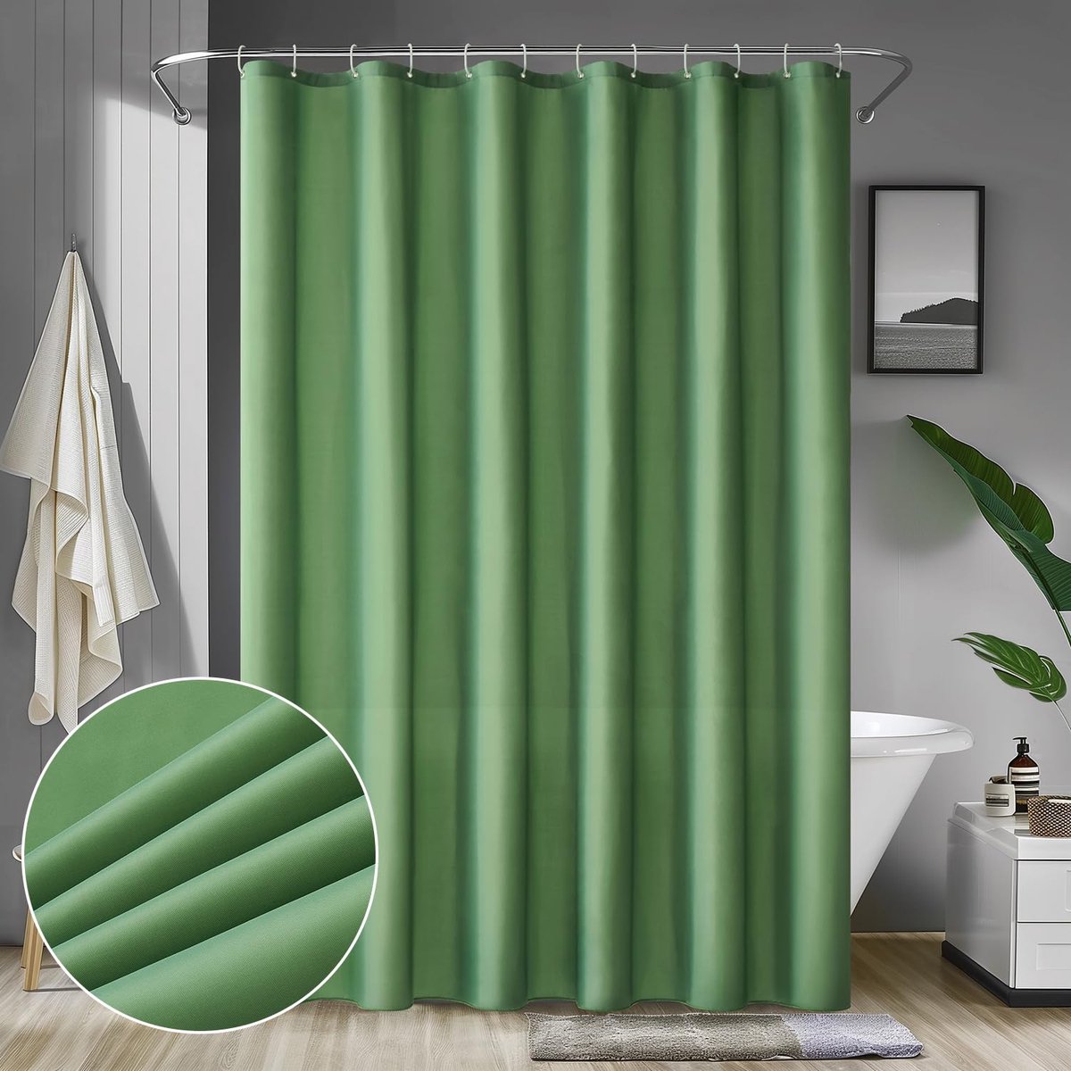 Ibenzoa® Waterdichte Douchegordijn, 180 x 210 cm - Groen met 12 Ringen
