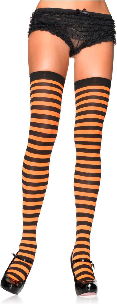 Striped nylon thigh highs
