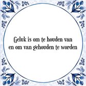 Tegeltje met Spreuk (Tegeltjeswijsheid): Geluk is om te houden van en om van gehouden te worden + Kado verpakking & Plakhanger