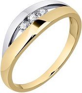 Schitterende 14 Karaat Geel Wit Gouden Bicolor Ring met Zirkonia's 17.75 mm. (maat 56) |Aanzoeksring