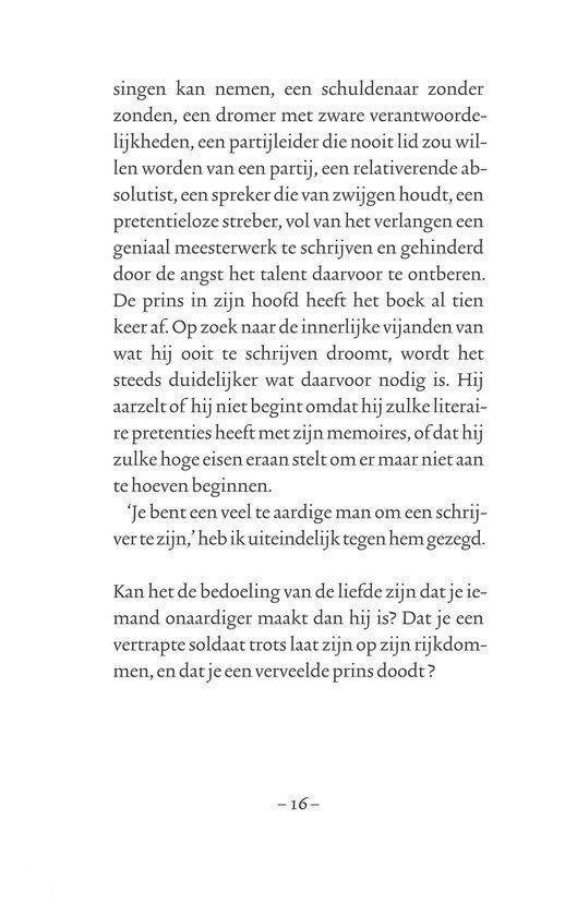 Pagina met tekst over de schrijver, zijn memoires en zijn politieke aspiraties.