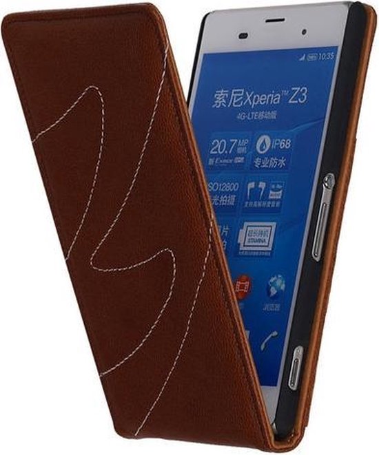 Sony Xperia Z3 Compact - Classic Echt Leer Map Flip Hoesje - Bruin bol.com