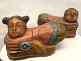 Houten Boeddha woondecoratie beelden uit Indonesië - set van 2 boeddha's decoratie hout