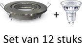 Dimbare Philips GU10 Inbouwspot | 5.5W Extra warm wit | Zilver mat rond| Set van 12 stuks