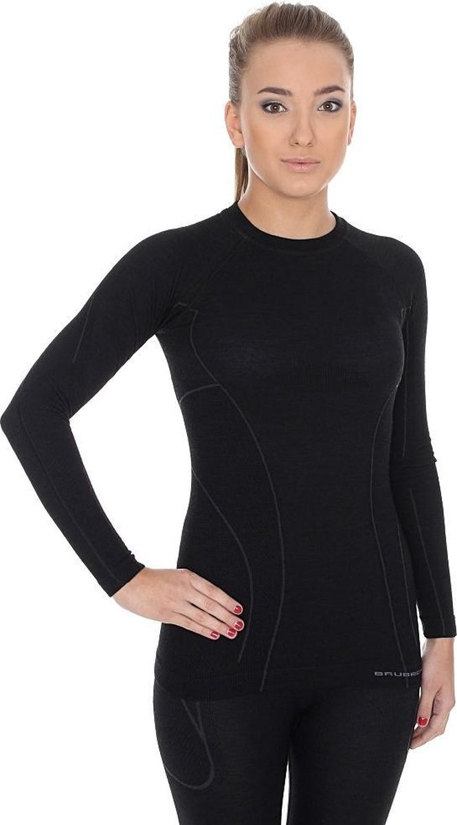 Brubeck Thermo Ondergoed Dames Active Wool Naadloos Shirt Lange Mouw met Merino Wol Zwart