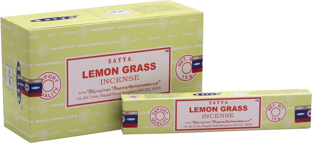 Satya Lemon Grass - Citroengras - wierookstokjes - 12 doosjes van 15 gram Groen