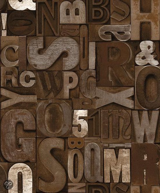 Dutch Wallcoverings Schuimvinylbehang - letters - bruin