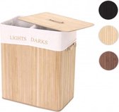 Wasmand MCW-C21, Wasbox Wasbox, bamboe 2 compartimenten 63x55x34cm 100l ~ natuurlijke kleur