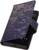 Lace Bookstyle Wallet Case Hoesjes voor Sony Xperia Z5 Compact Blauw