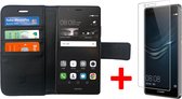 Hoesje voor Huawei P9 Book Case Portemonnee + Screenprotector - Cover voor 3 Pasjes Zwart