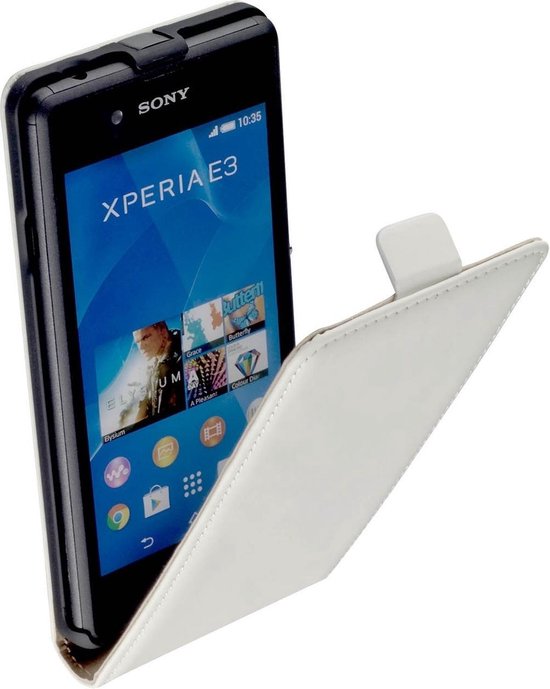 Lelycase Lederen Flip Case Cover Hoesje Sony Xperia E3 Wit