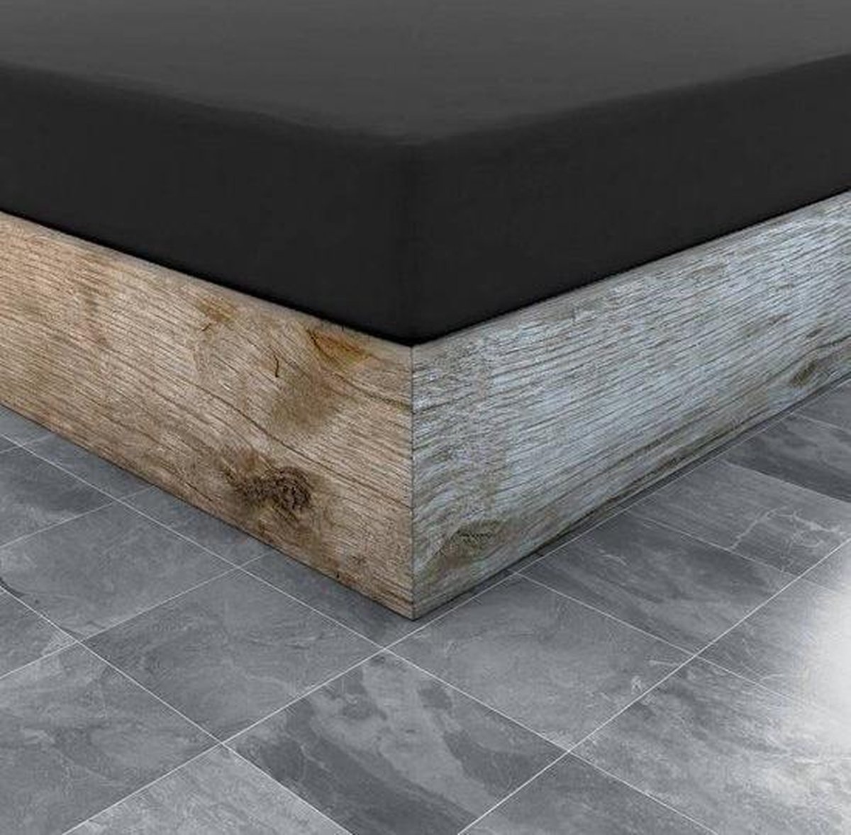 Ambianzz Dubbel Jersey hoeslaken - Zwart - 1-persoons (80/90/100x200/220 cm)