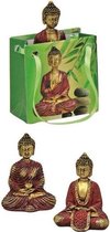 Boeddha beeld rood/goud in cadeautasje 5,5 cm