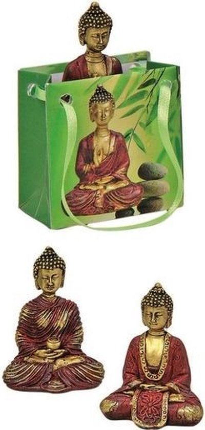 gebruiker Rijke man Blind vertrouwen Boeddha beeld rood/goud in cadeautasje 5,5 cm | bol.com