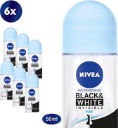 NIVEA Invisible For Black & White Pure Deodorant Roller - 6 x 50 ml - Pack économique