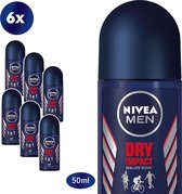 Bol.com NIVEA MEN Dry Impact Deodorant Roller - 6 x 50 ml - Voordeelverpakking aanbieding