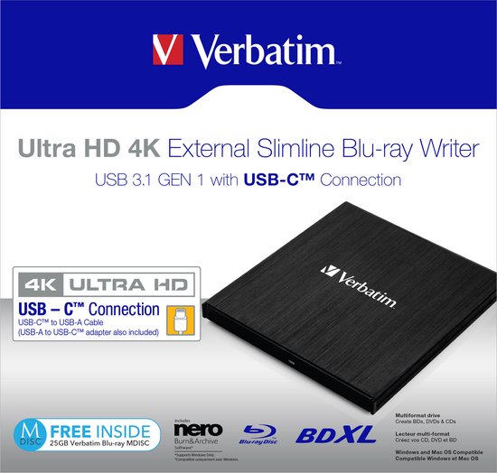 Verbatim 43888 4K Ultra HD Blu-ray DVD Brander Zwart | bol.com