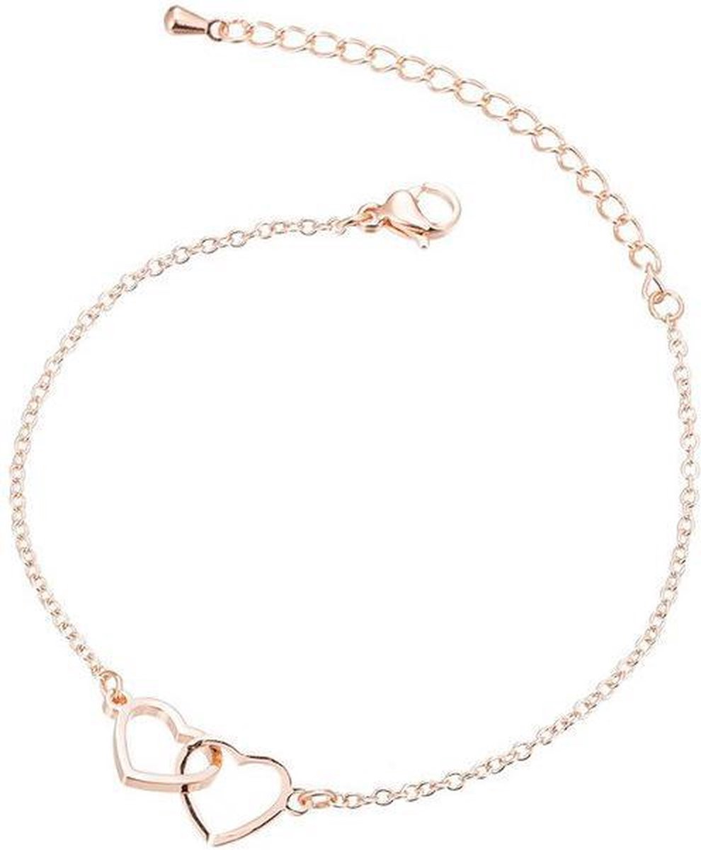 24/7 Jewelry Collection Hartjes Armband - Open - Dubbele hart - Rosé Goudkleurig - Amodi