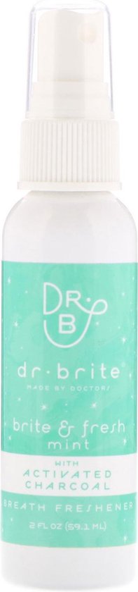 Dr. Brite Natuurlijke Mondspray Fresh Mint tegen slechte adem en een droge mond. Met koolstof (charcoal) Maakt tanden witter en tandvlees sterk.