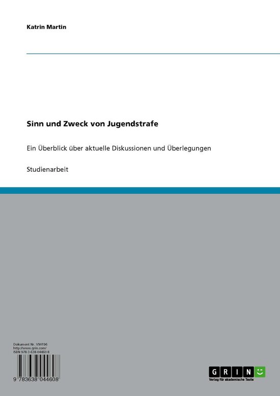 Sinn und Zweck von Jugendstrafe (ebook), Katrin Martin 9783638044608 Boeken