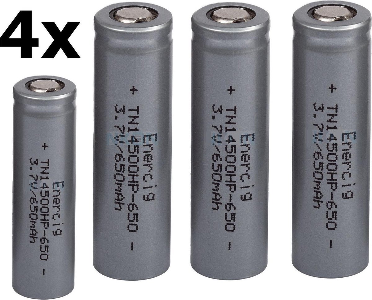 4 Stuks - Oplaadbare batterij Enercig 14500- 13A 650mAh Unprotected - Flat Top