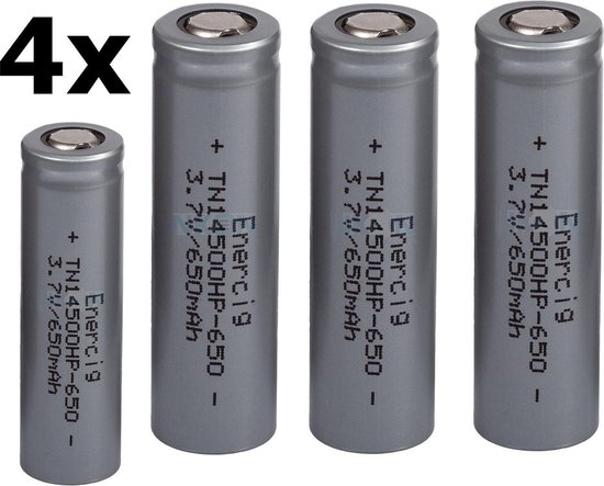 4 Stuks - Oplaadbare batterij Enercig 14500- 13A 650mAh Unprotected - Flat  Top | bol.com
