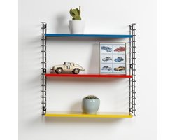 Tomado - Wandrek - Zwart, blauw, geel & rood - Boekenrek - 70x21x68cm - Uitbreidbaar Tomado - Wandrek - Zwart, blauw, geel & rood - Boekenrek - 70x21x68cm - Uitbreidbaar
