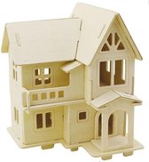 Houten 3D bouwpakket huisje met balkon 15 x 17 x 19 cm - Speelgoed huisjes/kerst huisjes maken