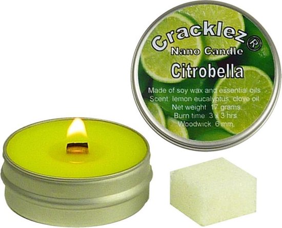 Cracklez® Nano Houten Lont Citronella Knetterkaars in blik. Lime.  Aromatherapie. | bol.com