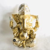 Ganesh of Ganapati Tantra Ganesha-G2#- Boeddha-gouden kleur Kunststof, met mix stof en old look accenten 10x12x6cm