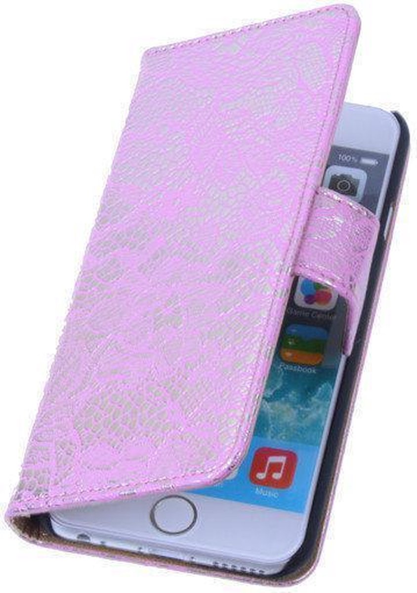 Lace Pink iPhone 5 5s Book/Wallet Case/Cover Hoesje