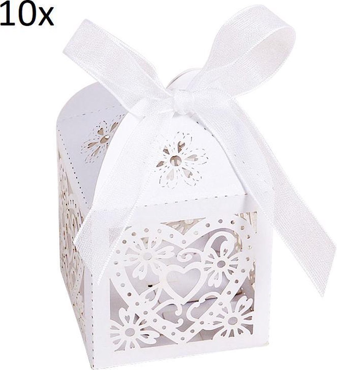 10x Cadeaudoosje Met Strik - Kadodoos - Traktatie Uitdeel Doosjes Karton - Candy Gift Box - AA Commerce