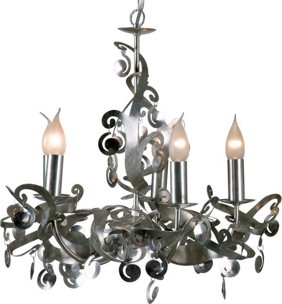 Hanglamp Mila 5 Ø54cm - geborsteld zilver - 5x60w E14