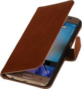 LELYCASE Bruin Samsung Galaxy E7 Lederen Booktype Telefoonhoesje