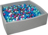 Ballenbak vierkant - grijs - 120x120x40 cm - met 1200 wit, blauw, roze, grijs en turquoise ballen