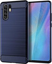 Luxe Huawei P30 Pro hoesje – Donkerblauw - Navy Blue – Geborsteld TPU carbon case – Shockproof cover