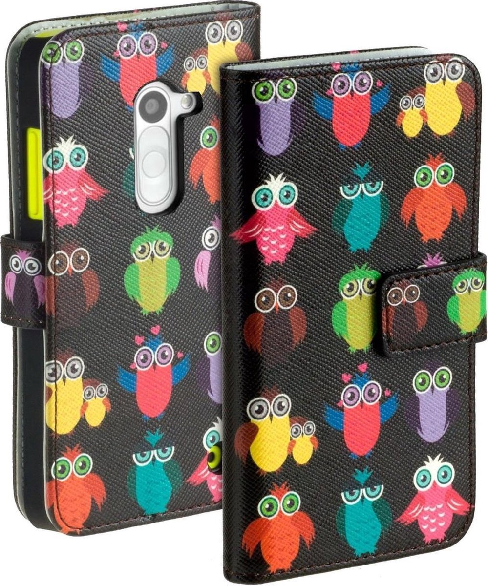 Uil Zwart LG L Bello Bookcase Flip Cover Wallet Hoesje