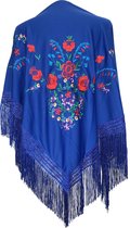 Spaanse manton - omslagdoek - konings blauw met bloemen verkleedkleding Flamenco jurk