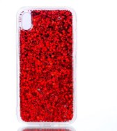 Shop4 - iPhone Xr Hoesje - Zachte Back Case Glitters Rood