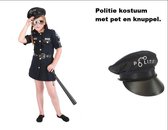 Politie agente meisje mt.128/140 met pet en knuppel
