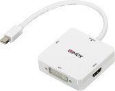 Lindy 38297 video kabel adapter 0,15 m Mini DisplayPort DVI-D + VGA (D-Sub) + HDMI Wit